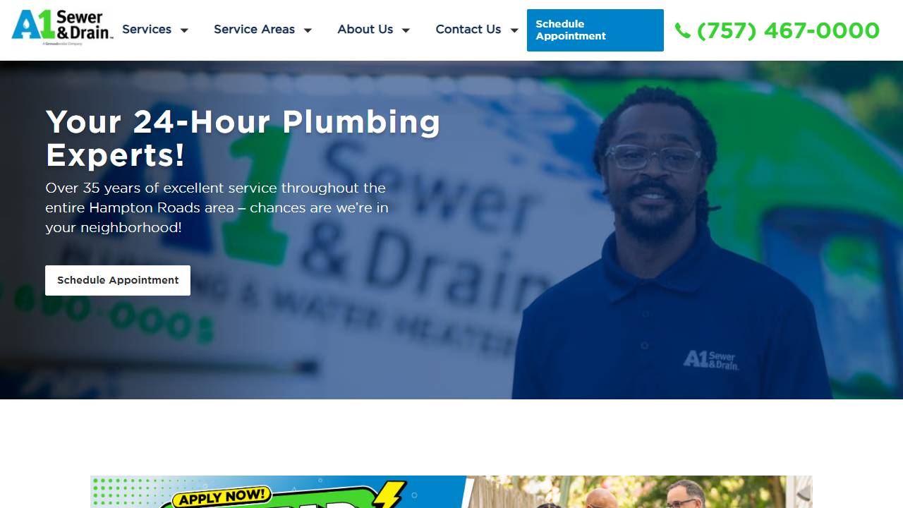 Screenshot of A1 Sewer & Drain website