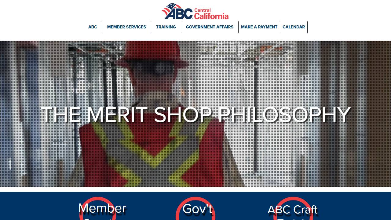 Screenshot of Associated Builders and Contractors Central California Chapter website