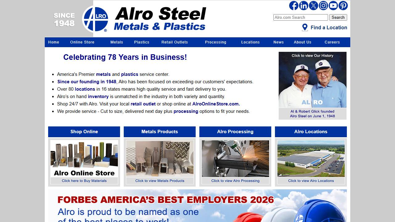 Screenshot of ALRO Steel website