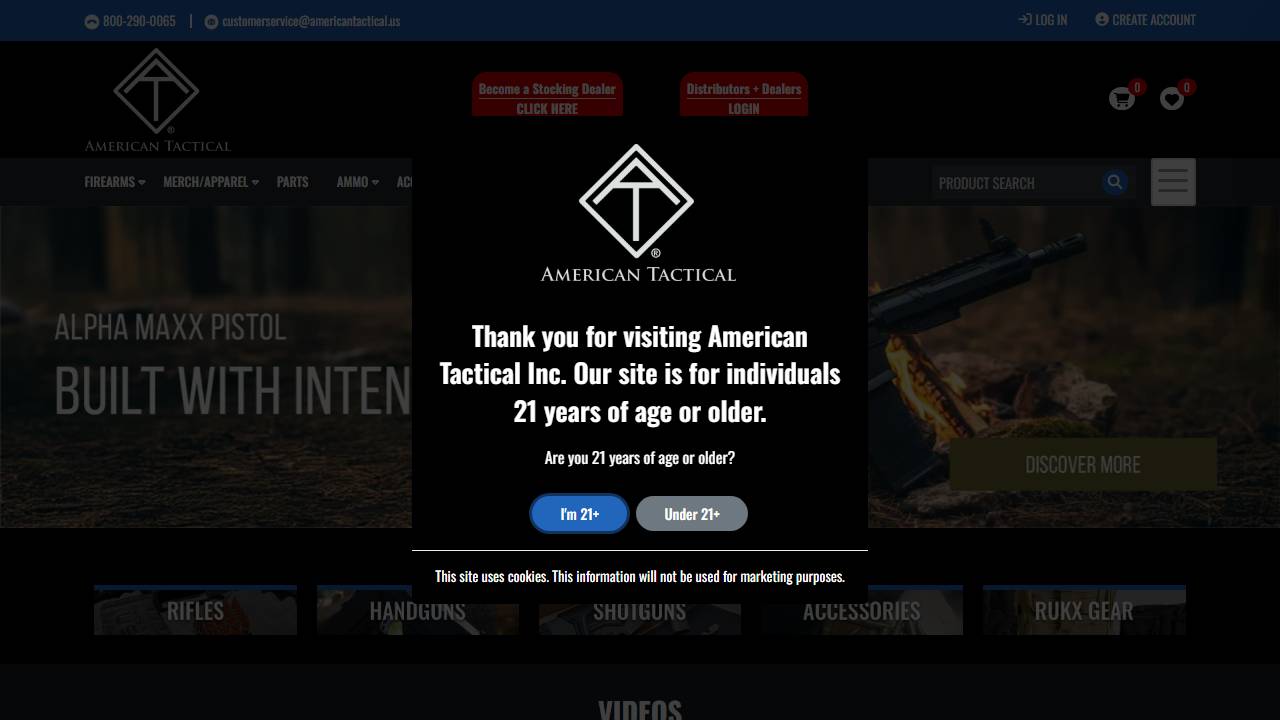 Screenshot of American Tactical website