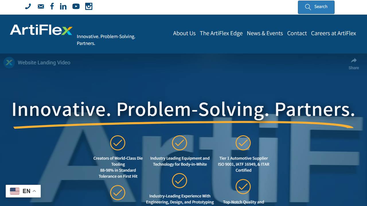 Screenshot of ArtiFlex Manufacturing LLC website