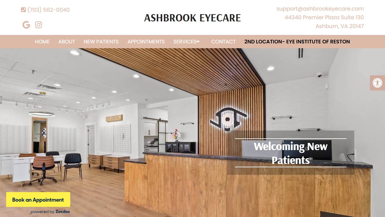 Screenshot of Ashbrook EyeCare, Inc website