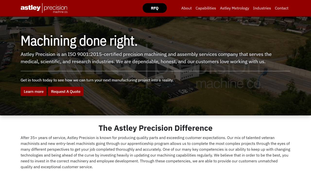 Screenshot of Astley Precision Machine Co., Inc. website