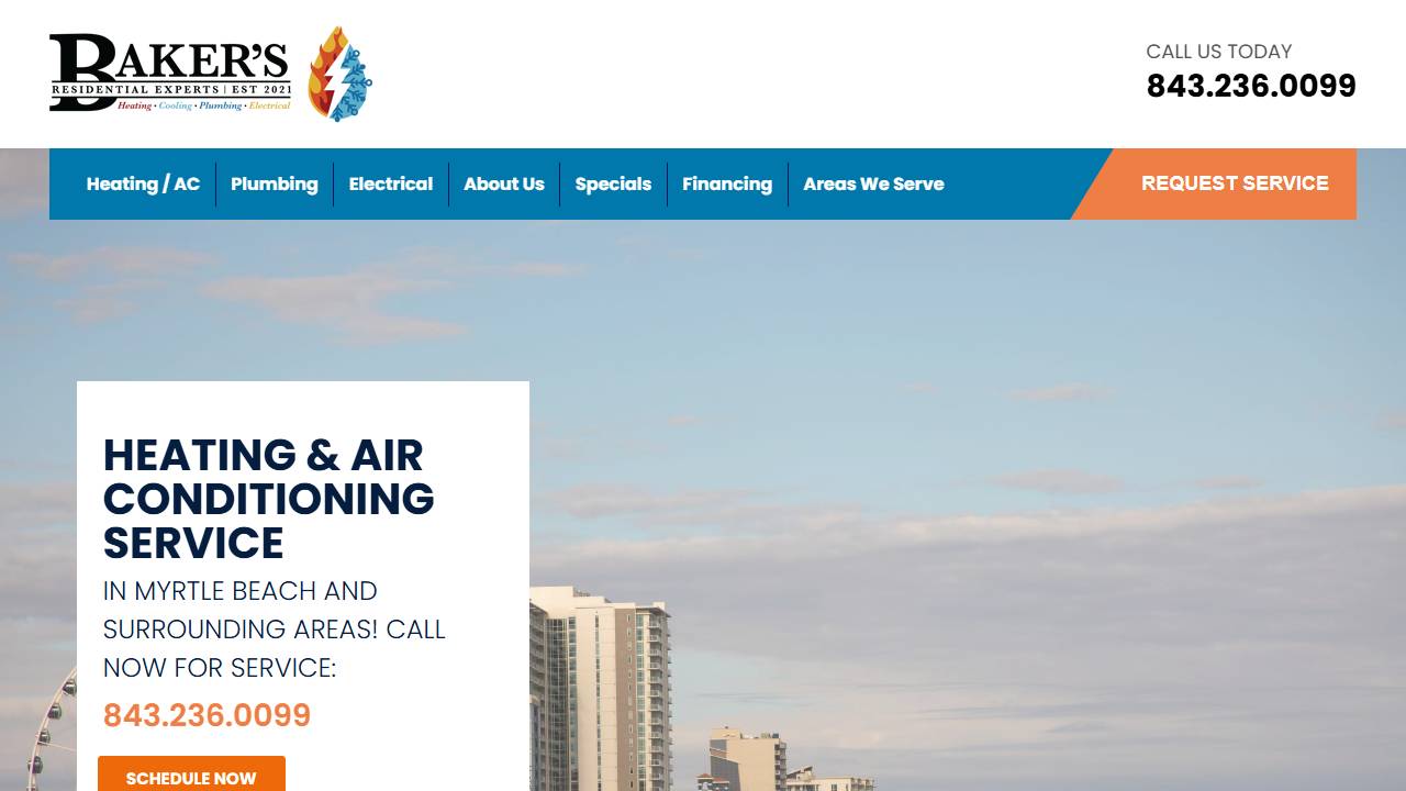 Screenshot of Baker's Residential Experts website