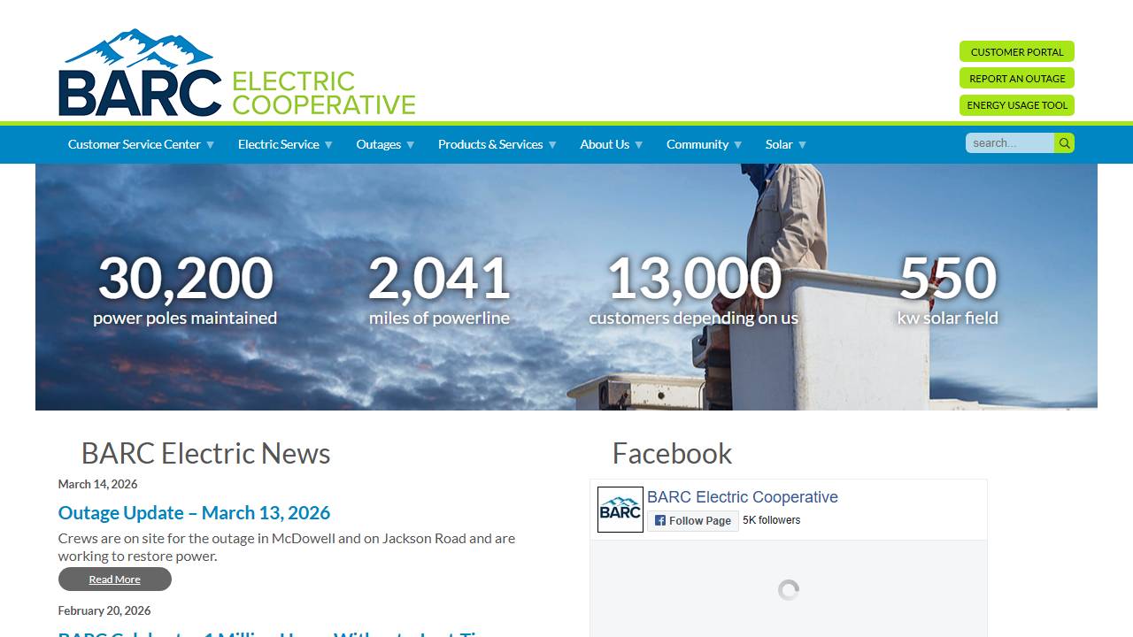 Screenshot of Barc Electric Cooperative website