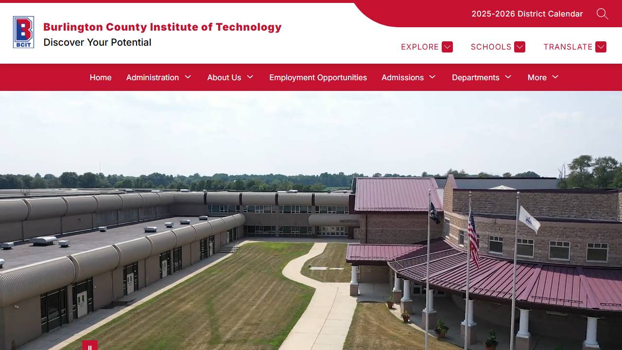 Screenshot of Burlington County Institute of Technology website