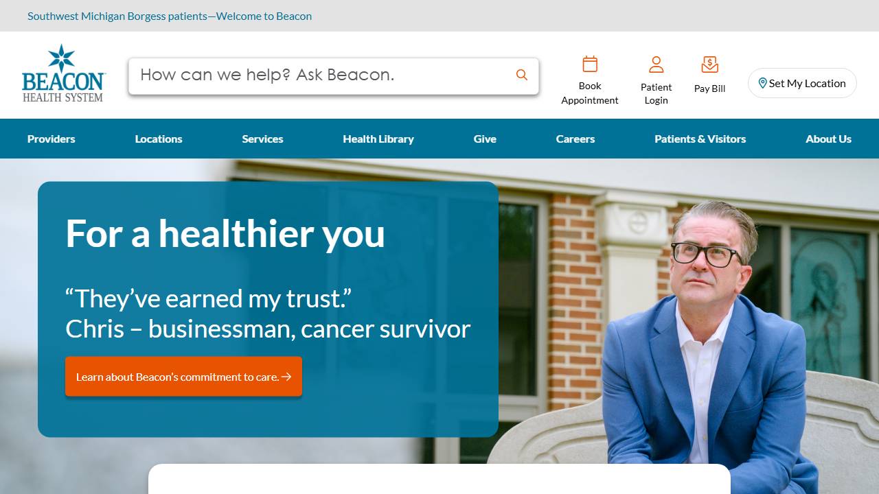 Screenshot of Memorial Hospital South Bend website