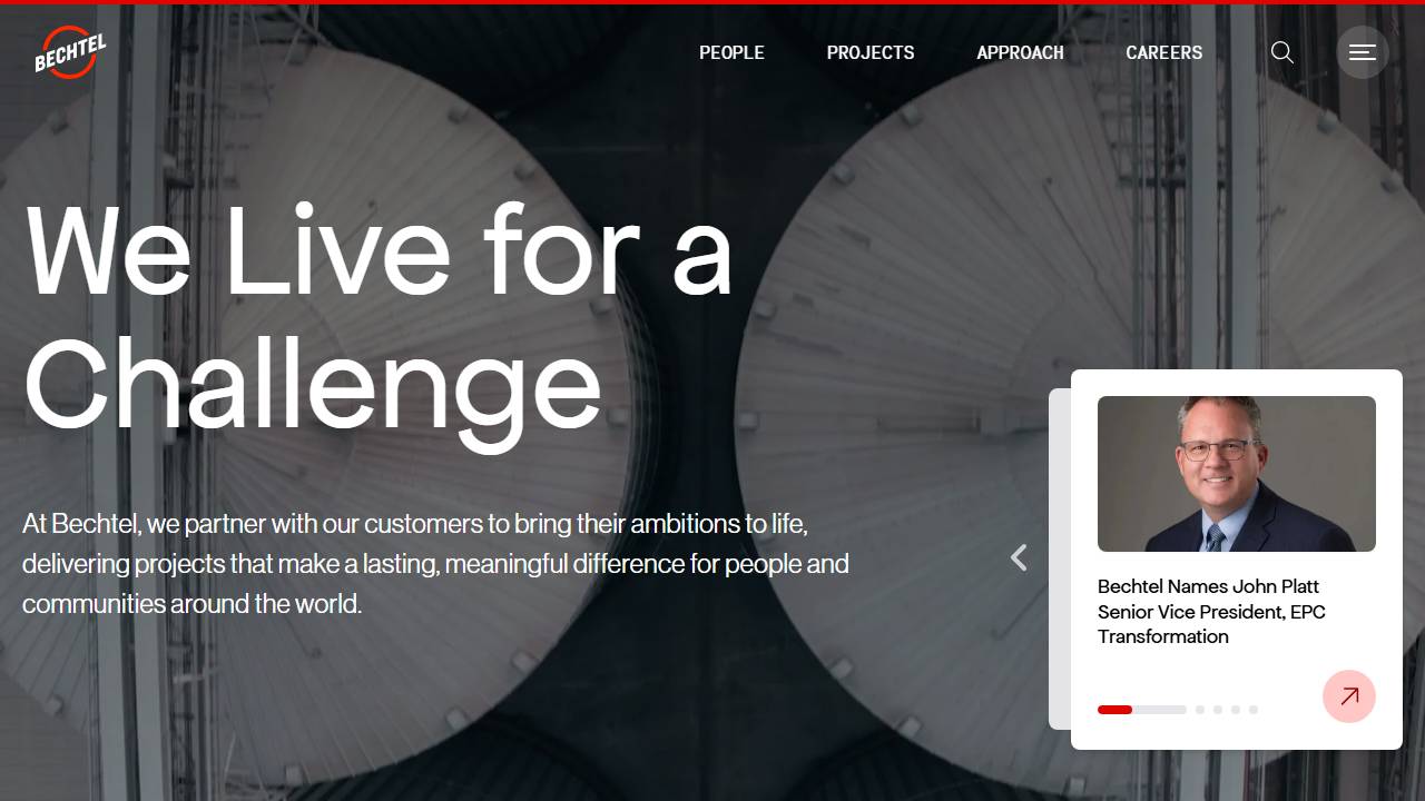 Screenshot of Bechtel Infrastructure and Power Construction Services website