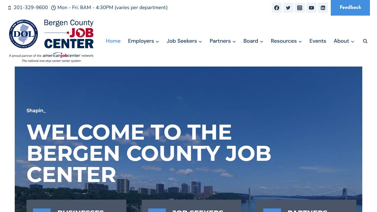 Screenshot of Bergen County Workforce Development Board website