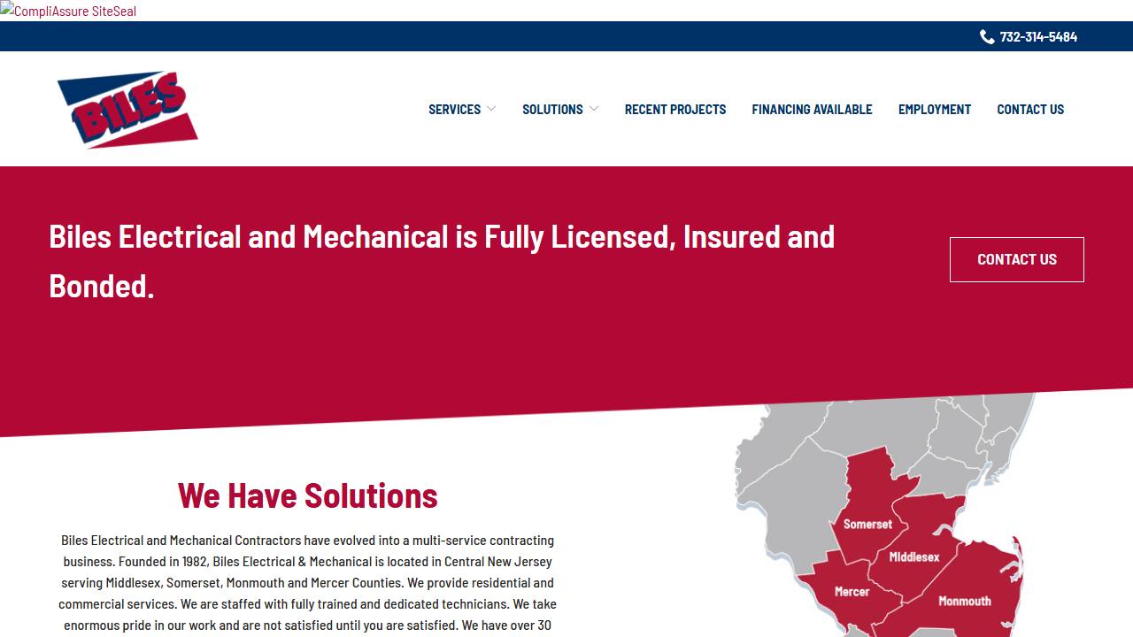 Screenshot of Biles Electrical and Mechanical, LLC website