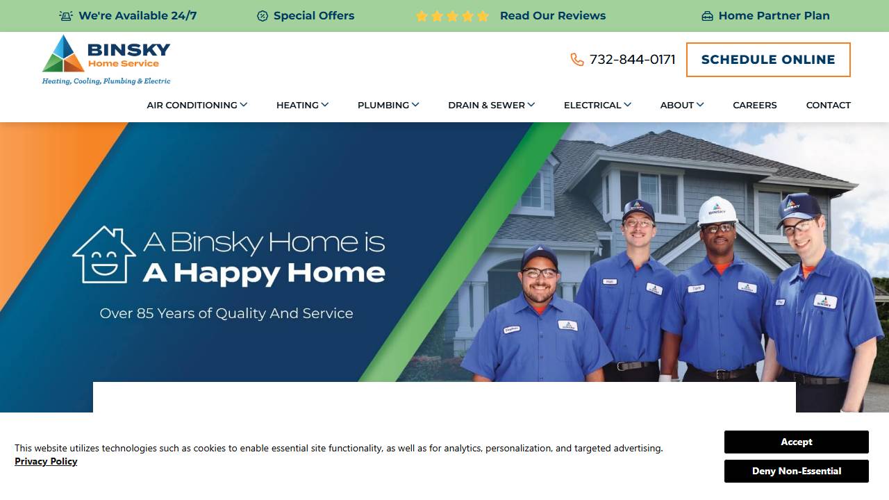 Screenshot of Binsky Home Services website