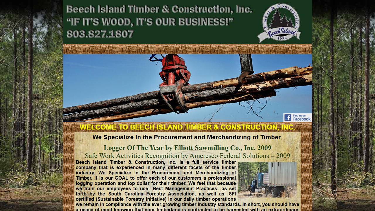 Screenshot of Beech Island Timber & Construction, Inc. website