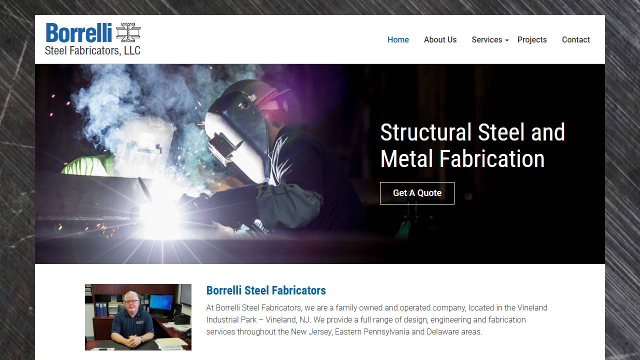 Screenshot of Borrelli Construction, LLC DBA/Borrelli Metal Buildings website