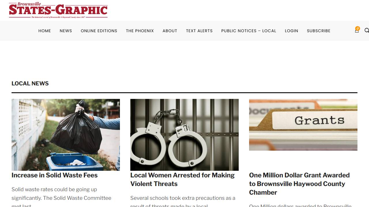 Screenshot of Brownsville Press website