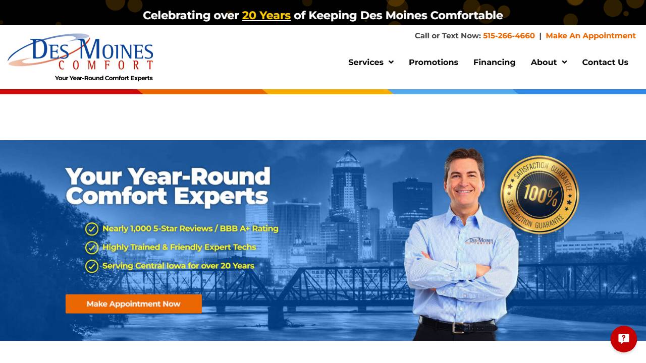 Screenshot of Des Moines Comfort, Inc. (Ceu Authority) website