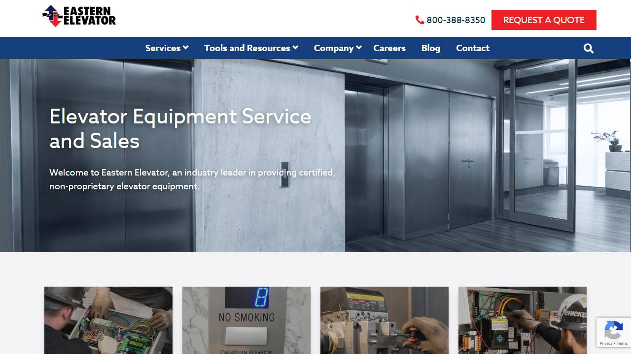 Screenshot of Eastern Elevator Service and Sales website