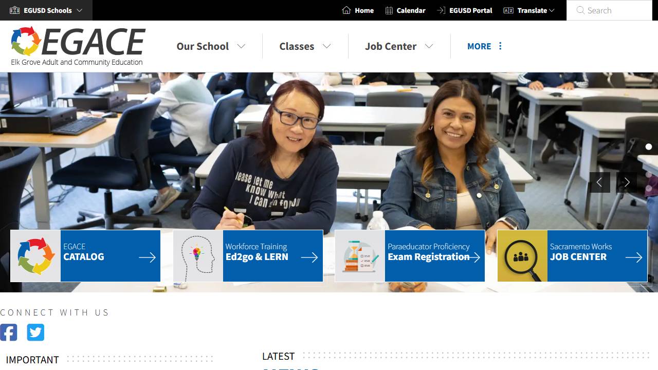 Screenshot of AJCC Elk Grove website