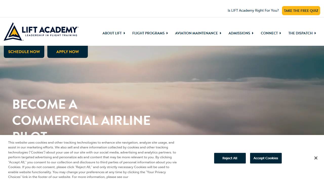 Screenshot of Leadership in Flight Training Academy website