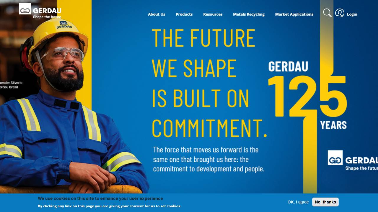 Screenshot of Gerdau website