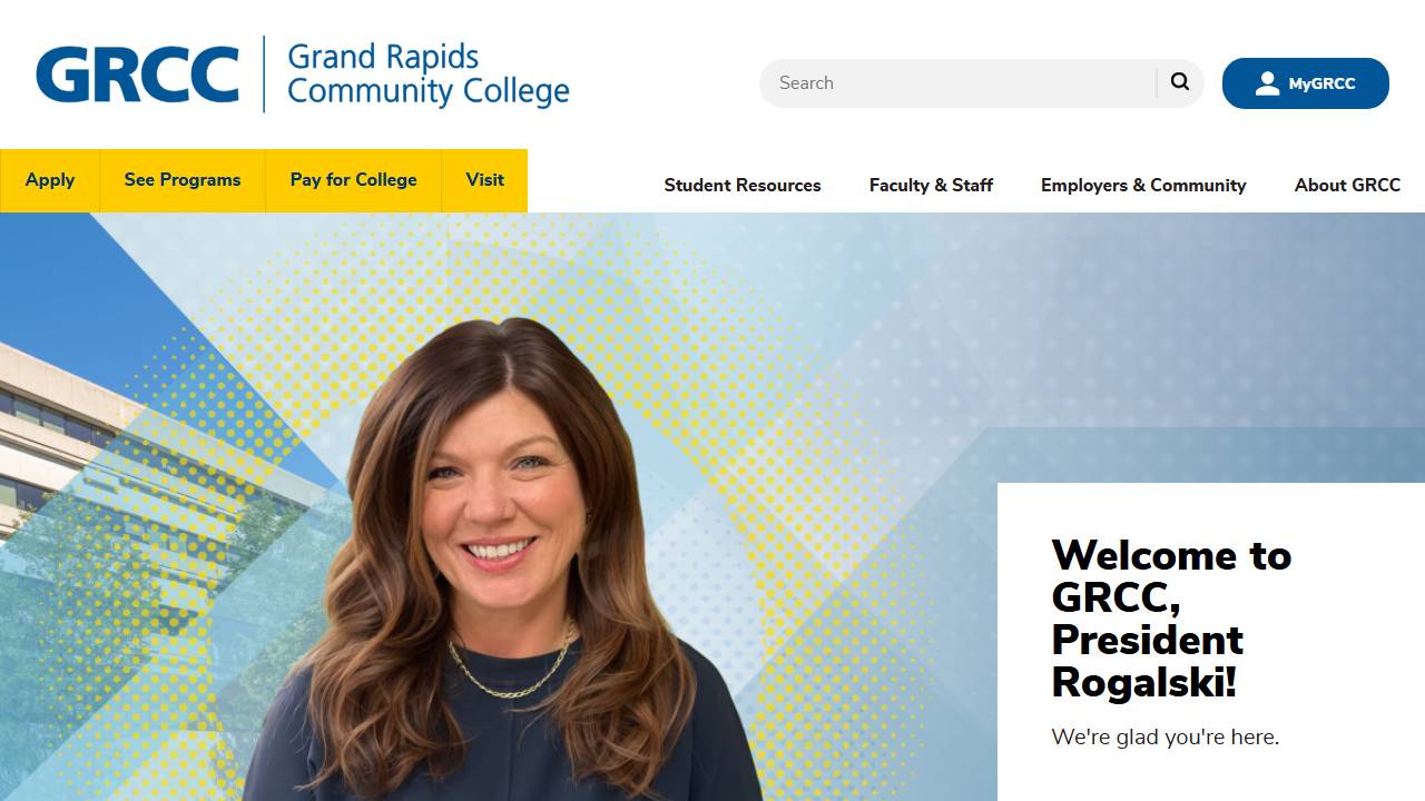 Screenshot of Grand Rapids Community College website