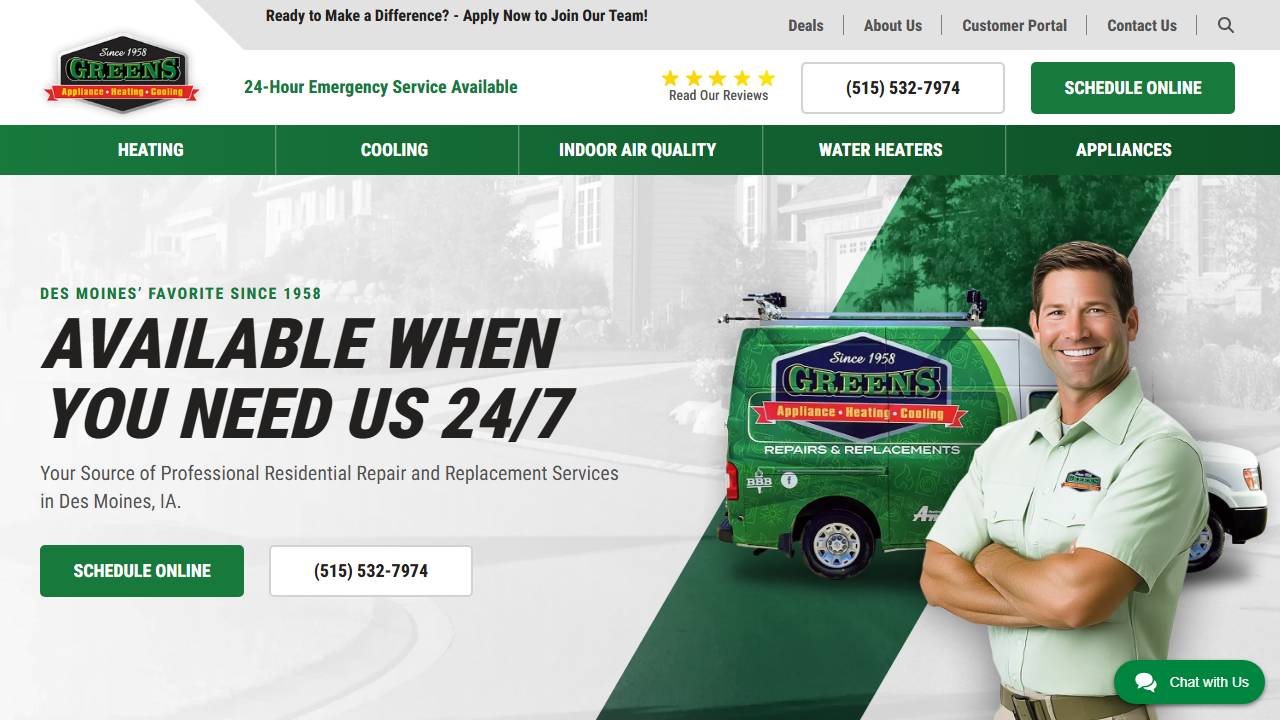 Screenshot of Greens Appliance Heating and Cooling, Inc. (Ceu Authority) website