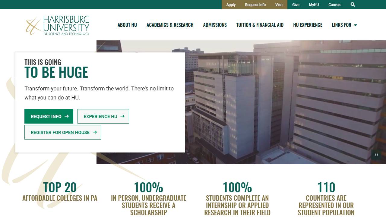 Screenshot of The Harrisburg University of Science and Technology website