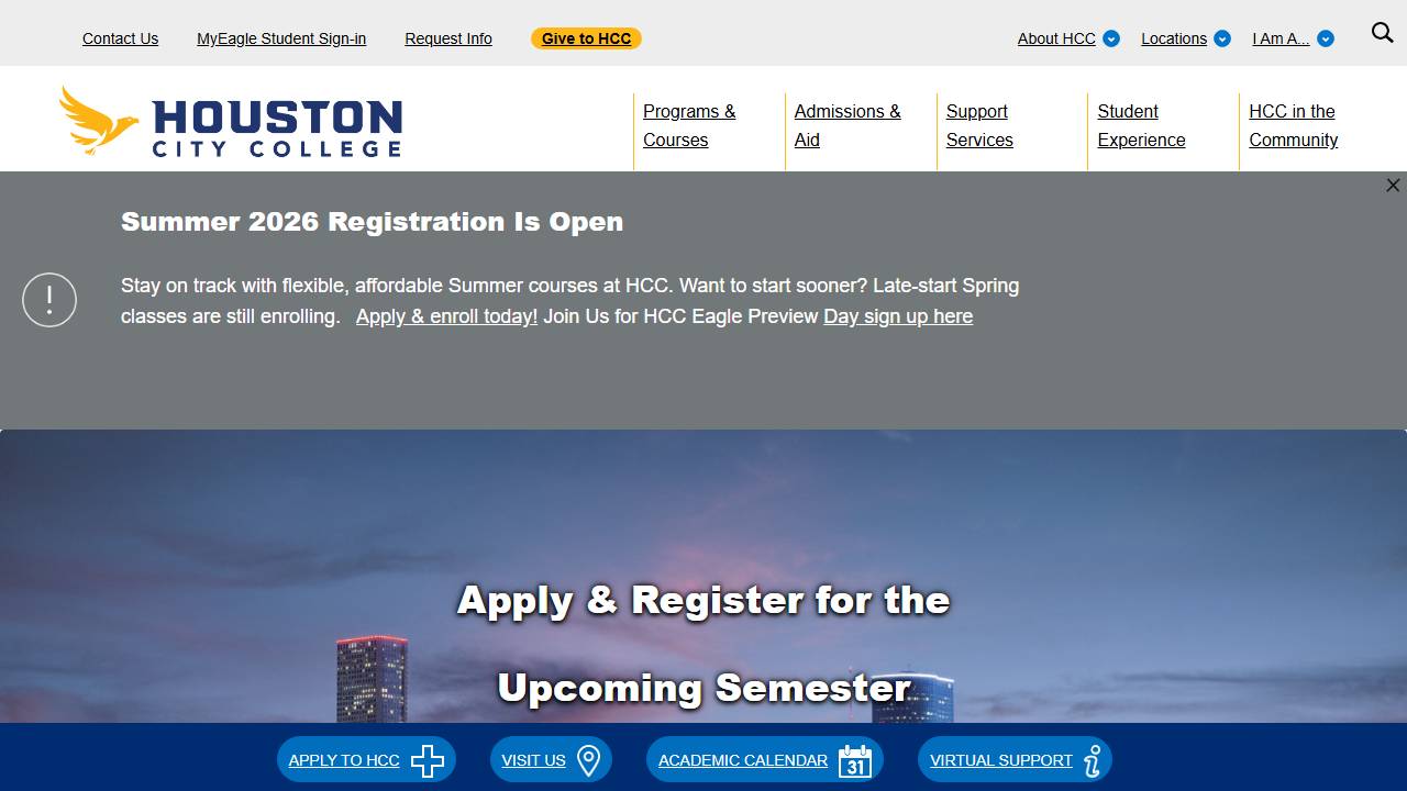 Screenshot of Houston Community Information Technology Center of Excellence website