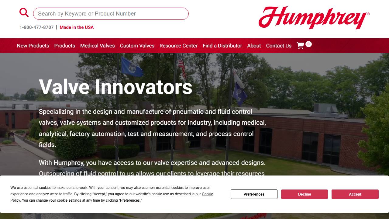Screenshot of Humphrey Products website