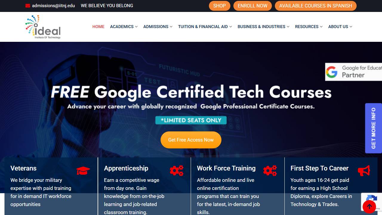 Screenshot of Ideal Institute of Technology website