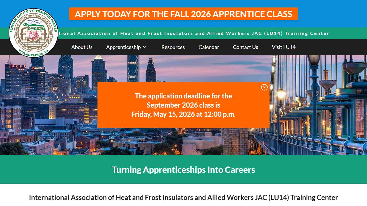 Screenshot of (PHL) Insulation Workers IAHFIAW JAC (LU 14) website