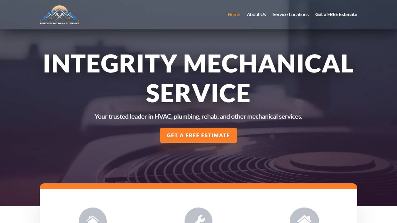 Screenshot of Integrity Mechanical Service, LLC website