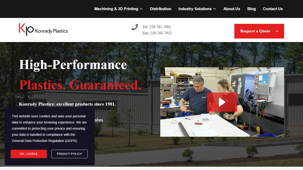 Screenshot of Konrady Plastics, Inc. website