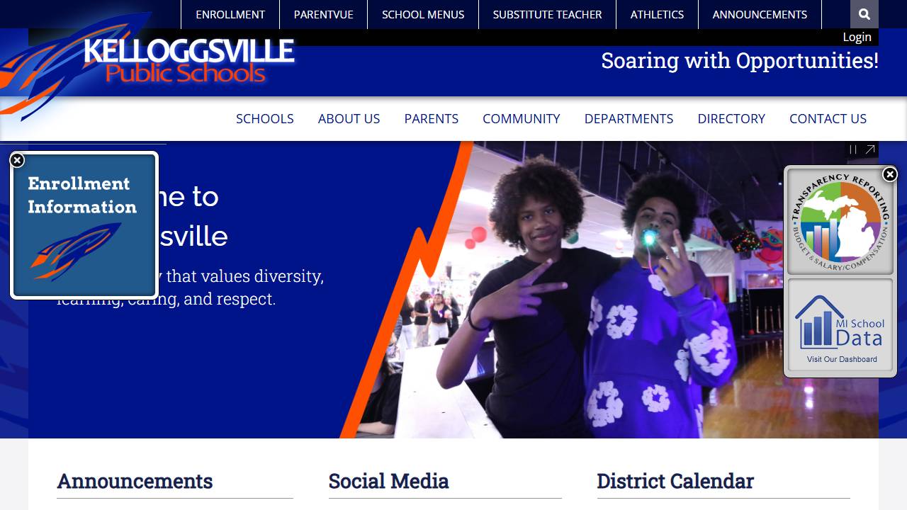 Screenshot of Kelloggsville High School website