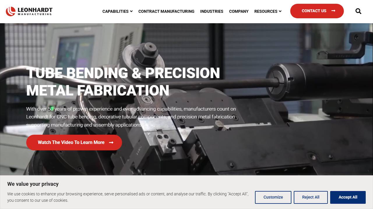 Screenshot of Leonhardt Manufacturing Co., Inc website