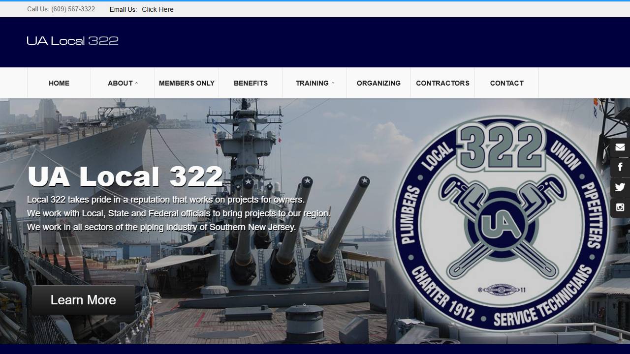 Screenshot of Plumbers and Pipefitters Local 322 JATC website