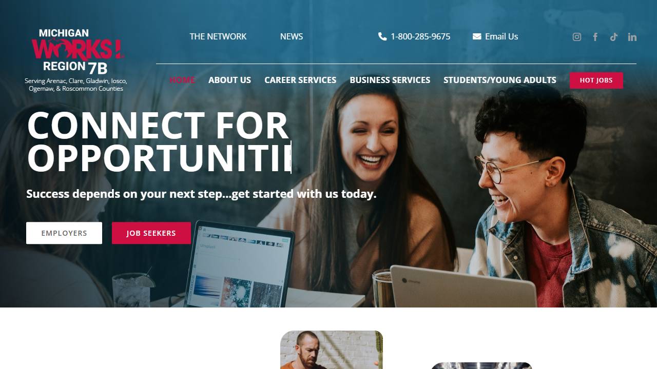 Screenshot of (MWA) Michigan Works! Region 7B website