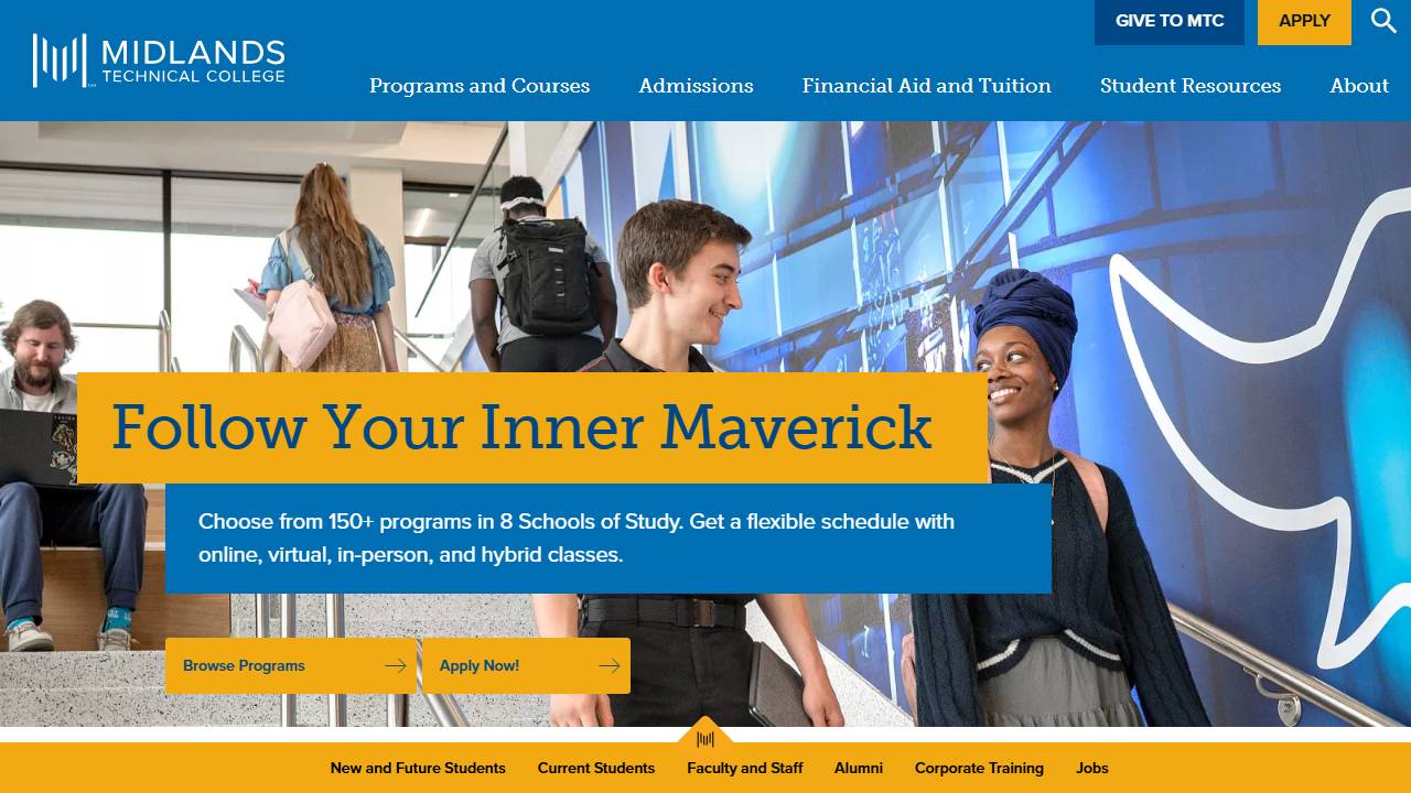 Screenshot of Midlands Technical College website