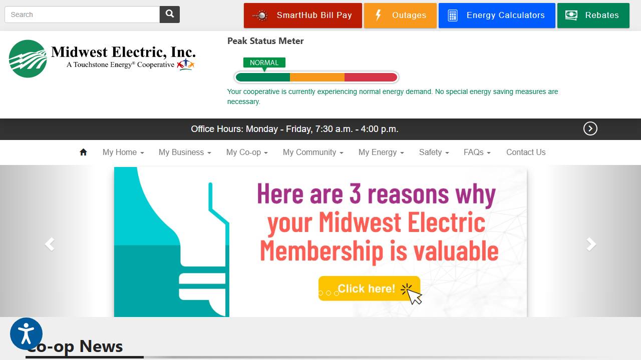 Screenshot of Midwest Electric Inc website