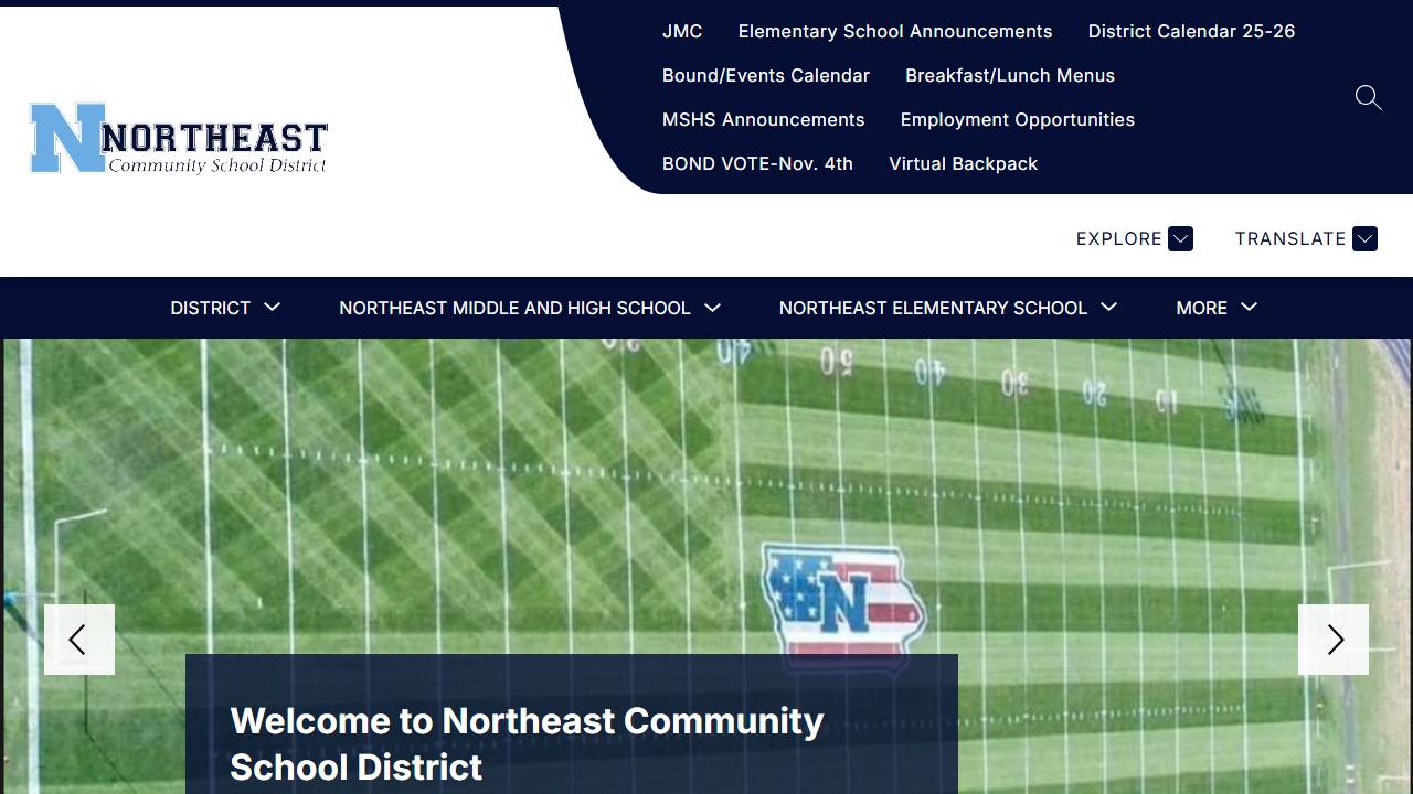 Screenshot of Northeast Middle High School website