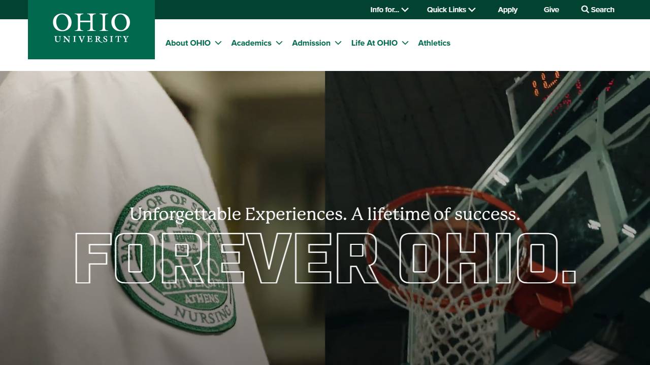 Screenshot of Ohio University website
