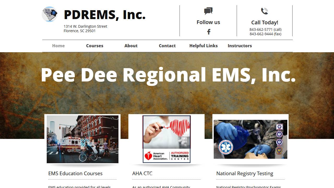 Screenshot of Pee Dee Regional EMS website