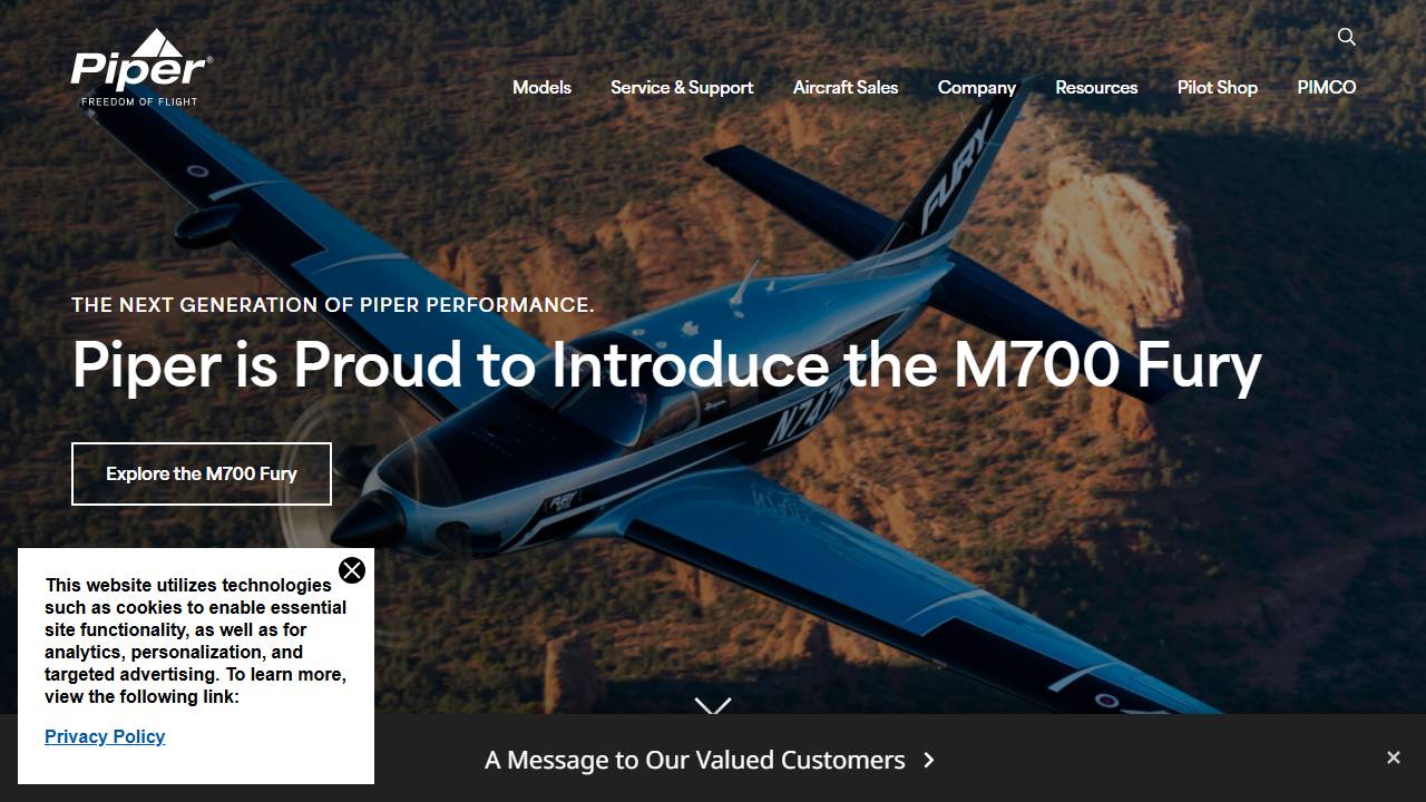 Screenshot of Piper Aircraft Apprenticeship Program, INJ website