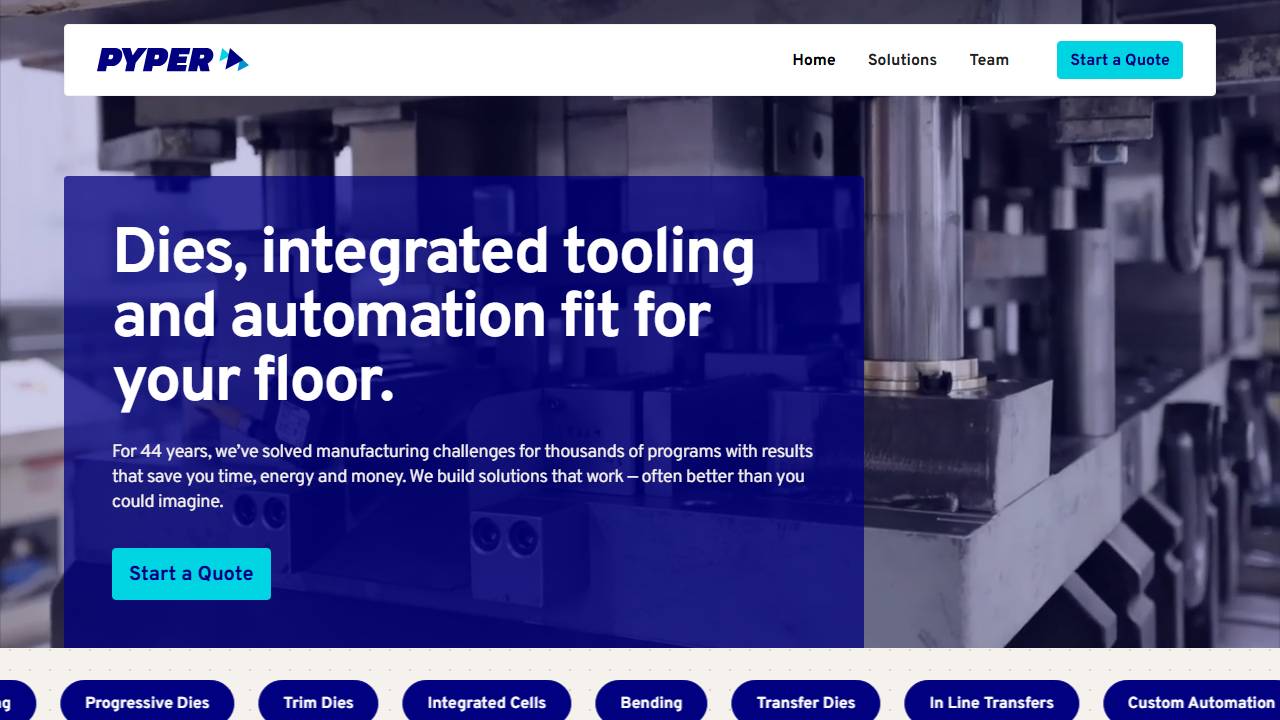 Screenshot of Pyper Tool & Engineering website