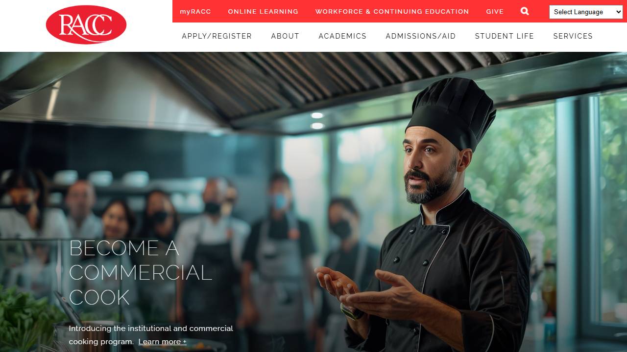 Screenshot of Reading Area Community College website