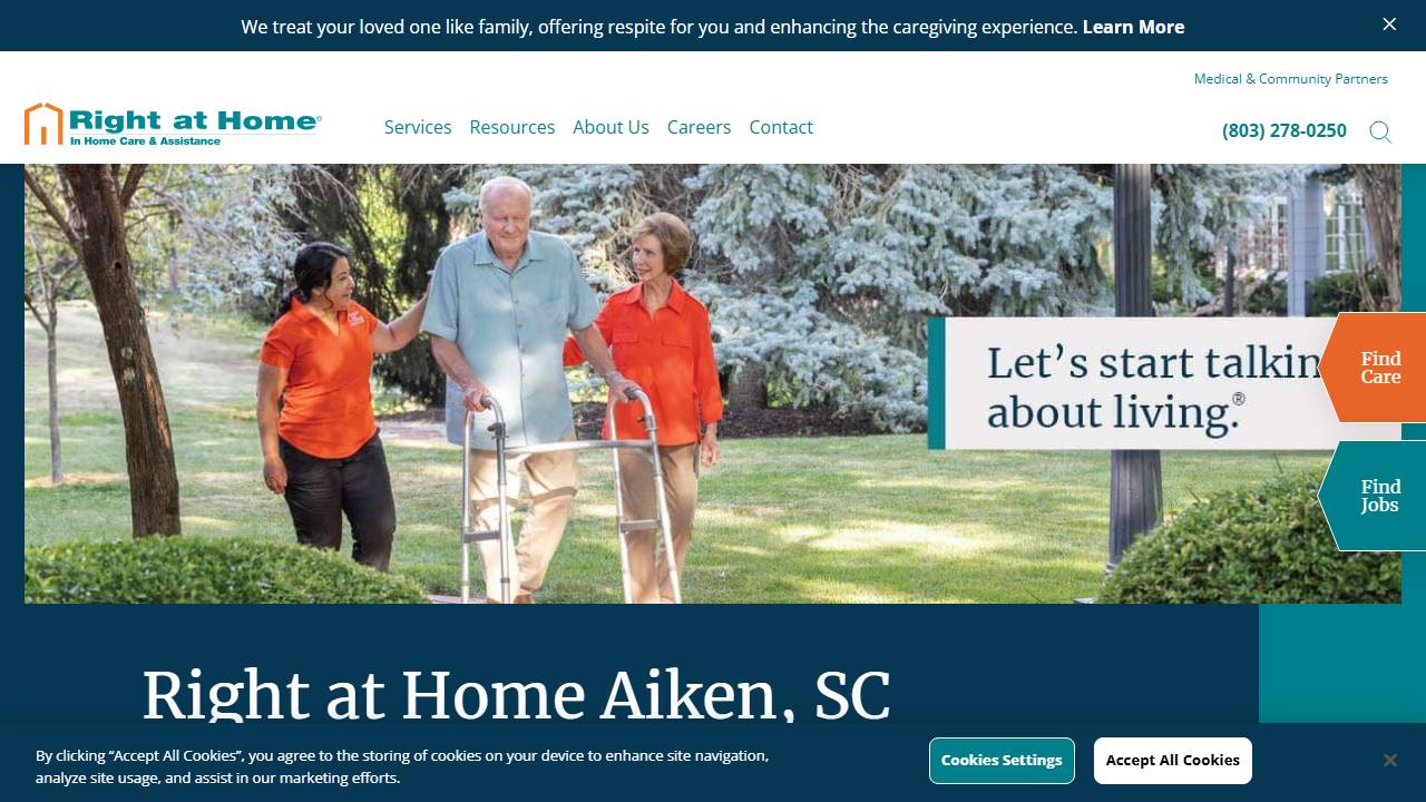 Screenshot of Right at Home CSRA website