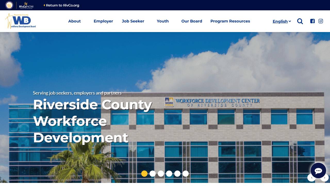 Screenshot of Riverside Workforce Development Center AJCC website