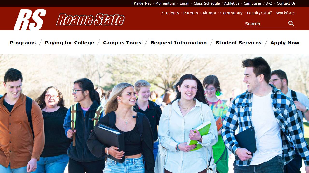 Screenshot of Roane State Community College website