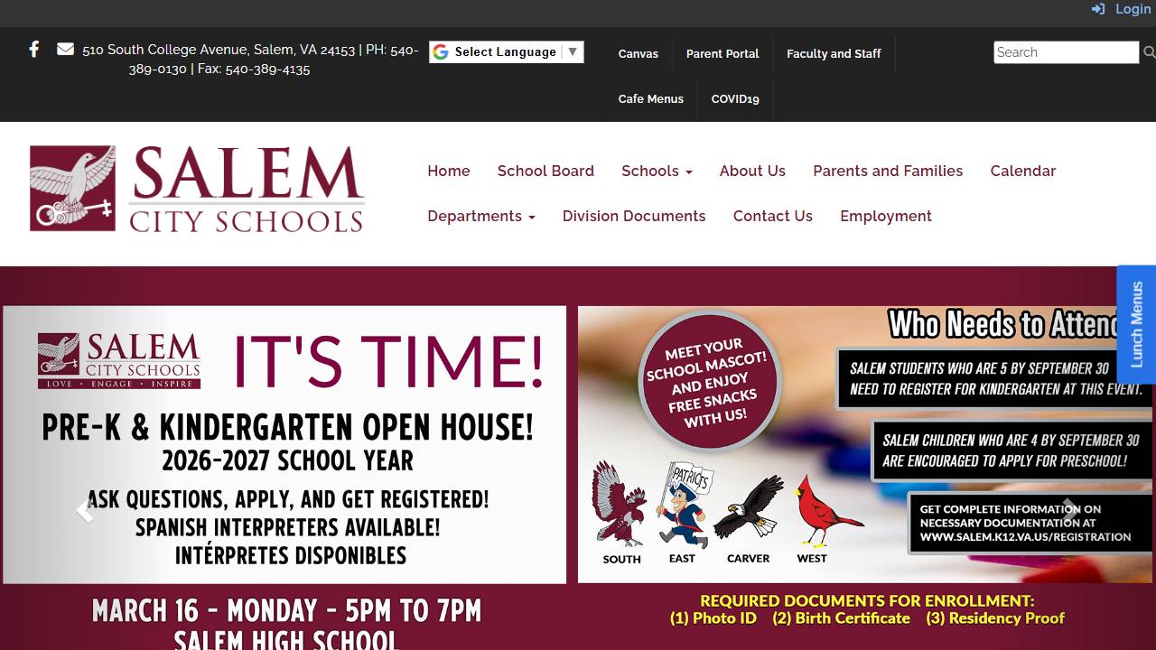 Screenshot of Salem City High School website