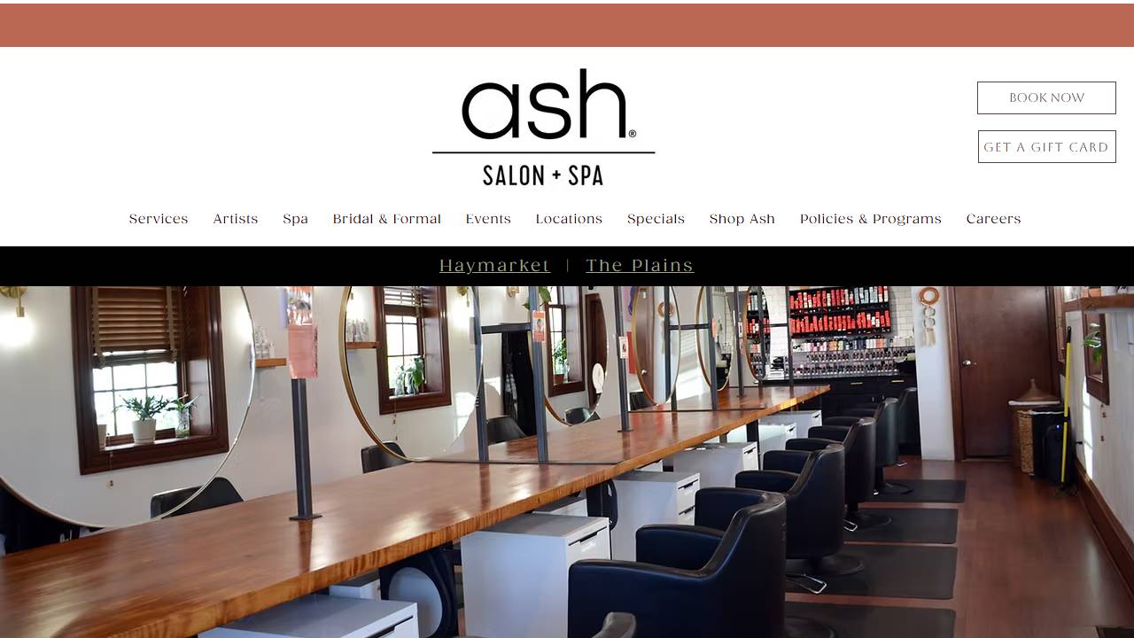 Screenshot of Ash Salon website