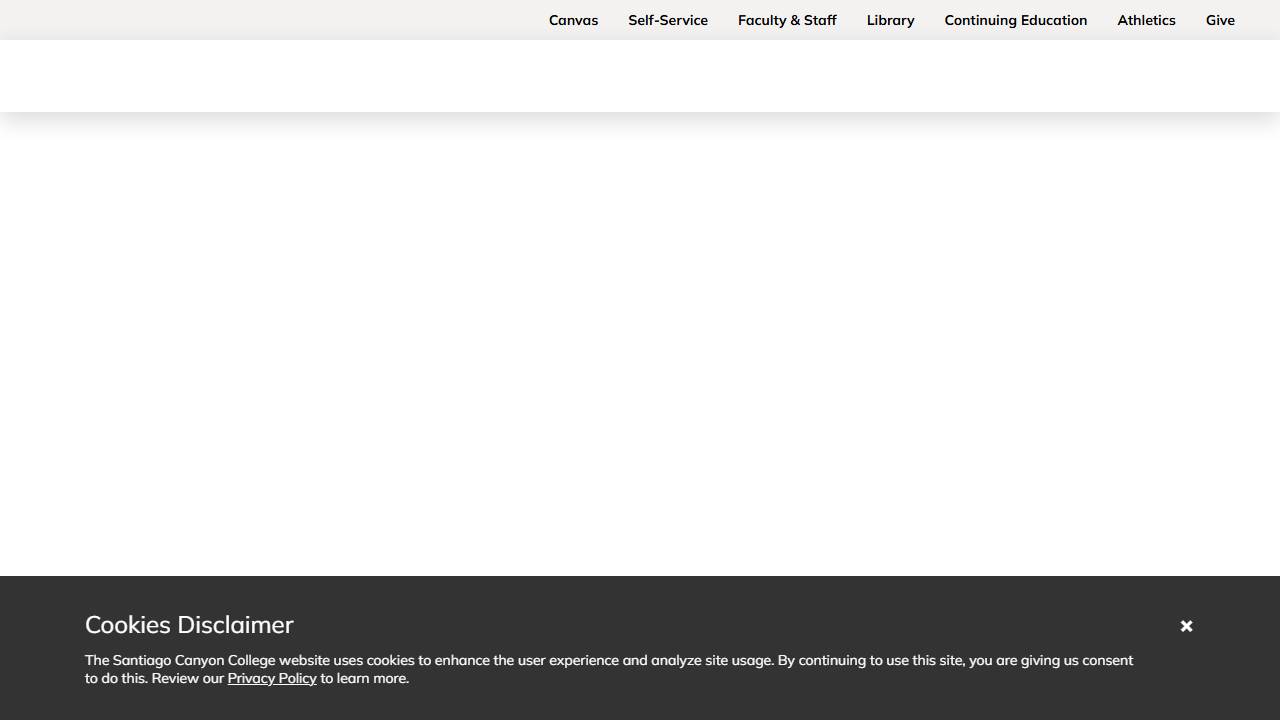 Screenshot of Santiago Canyon College website